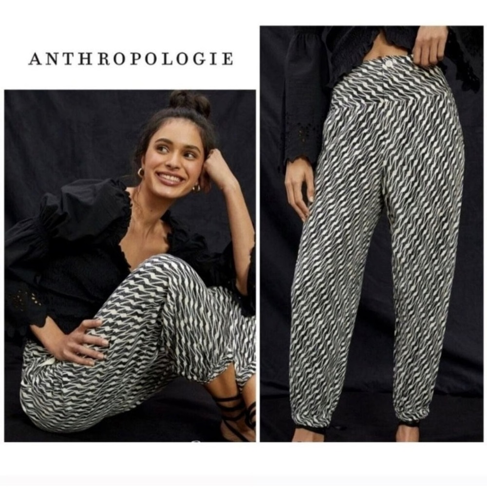 ANTHROPOLOGIE LINEN BLEND GEOMETRIC JOGGER 10